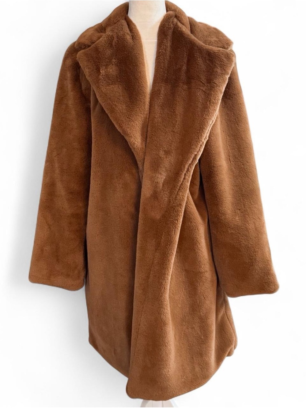 PrettyLittleThing Brown Faux Fur Longline Teddy Coat Oversized Size XL